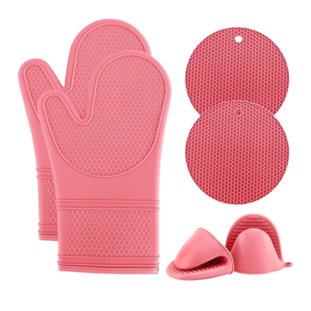 Silicone heat-resistant gloves, suitable for cooking and grilling, Pink